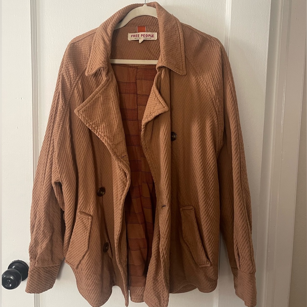 Free People Remi Corduroy Double Breasted Jacket in Camel